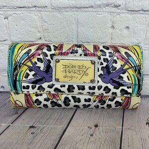 Don Ed Hardy Women's Wallet 4 inch x 7.5" Folded - All Over Print Design